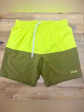 Duluth Trading Co. Men’s Swim Trunks Size Large Neon Yellow Olive Green Shorts